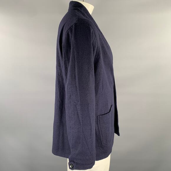 THE LOST EXPLORER Chest Size L Navy Distressed Wool  Cotton Shawl Jacket - Picture 3 of 7
